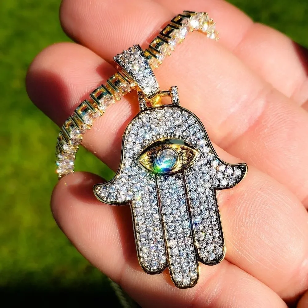 14k Gp Simulated Diamond Hamsa Necklace